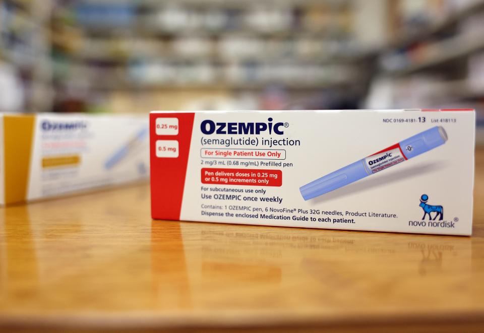 LOS ANGELES, CALIFORNIA - APRIL 17: In this photo, boxes of the diabetes drug Ozempic sit on the counter of a pharmacy on April 17, 2023, in Los Angeles, California. Ozempic was originally approved by the FDA to treat people with Type 2 diabetes- who are at risk of serious health consequences without medication. In recent months, there has been a strong demand for Ozempic, or semaglutide, due to its weight loss benefits, which has led to a shortage. Some doctors prescribe Ozempic off-label to treat obesity.